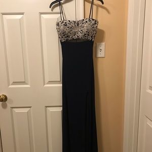 Prom dress, navy blue/silver, size 8